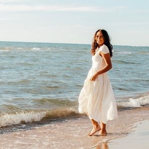 Urban Outfitters Wild Daisy Tie Open Back Eyelet Midi Dress